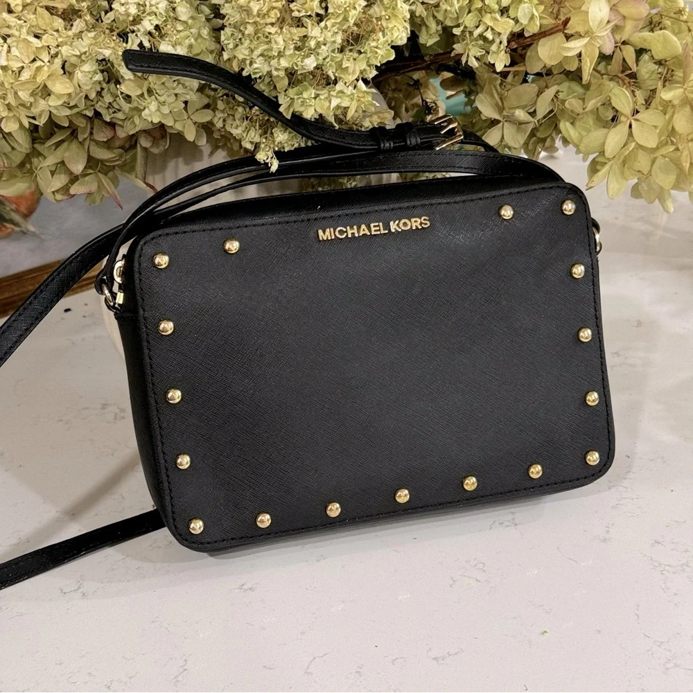 Michael Kors Sandrine Stud MK Crossbody Bag Purse Saffiano Leather